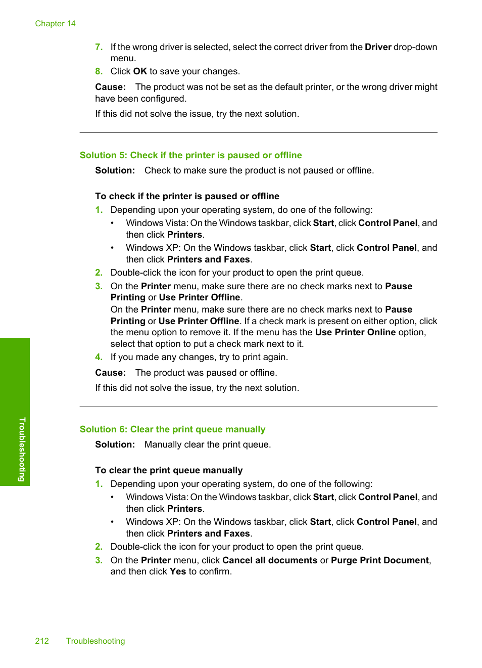 Solution 6: clear the print queue manually | HP Photosmart C5580 All-in-One Printer User Manual | Page 215 / 292