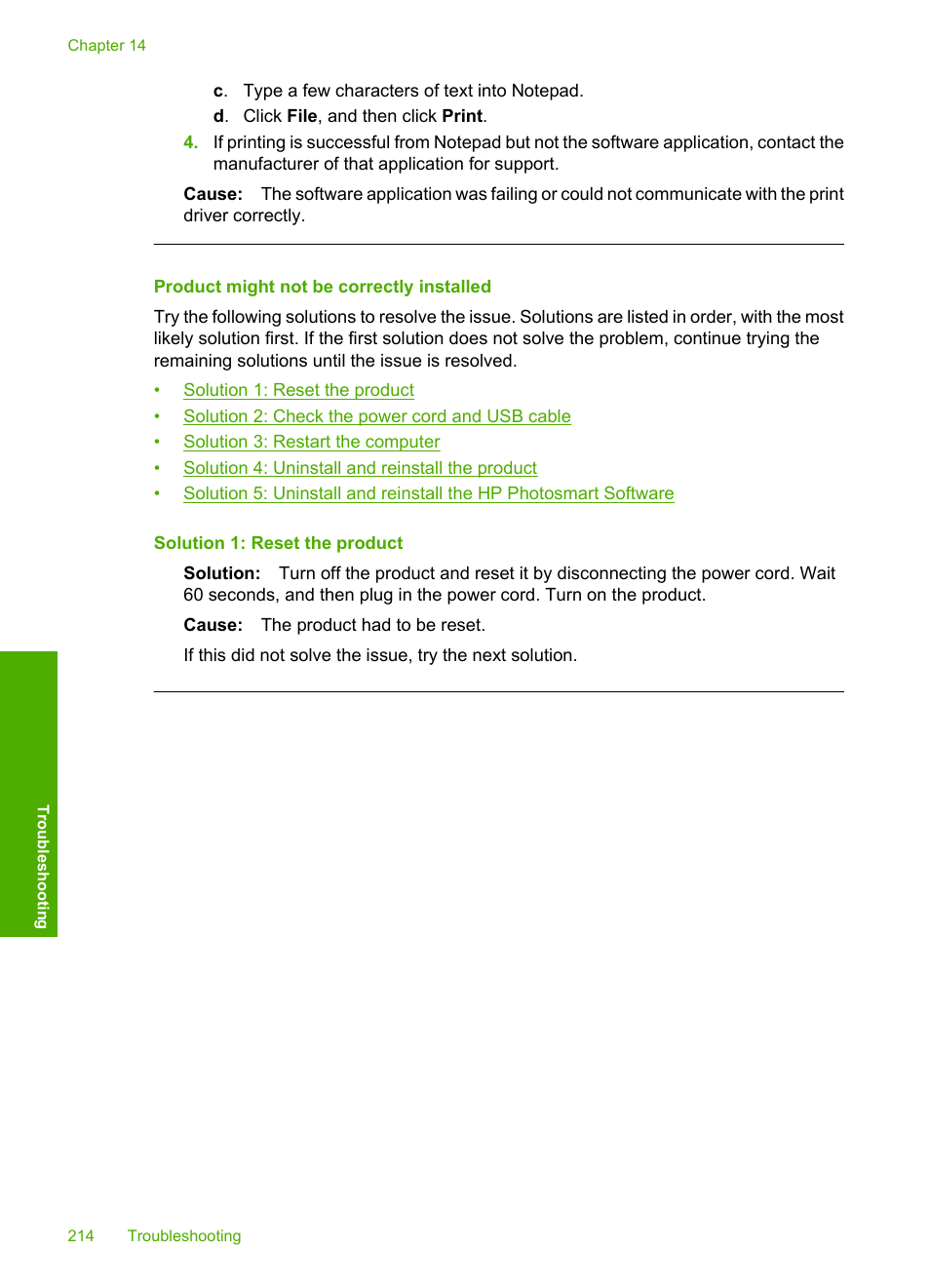 Product might not be correctly installed | HP Photosmart C5580 All-in-One Printer User Manual | Page 217 / 292