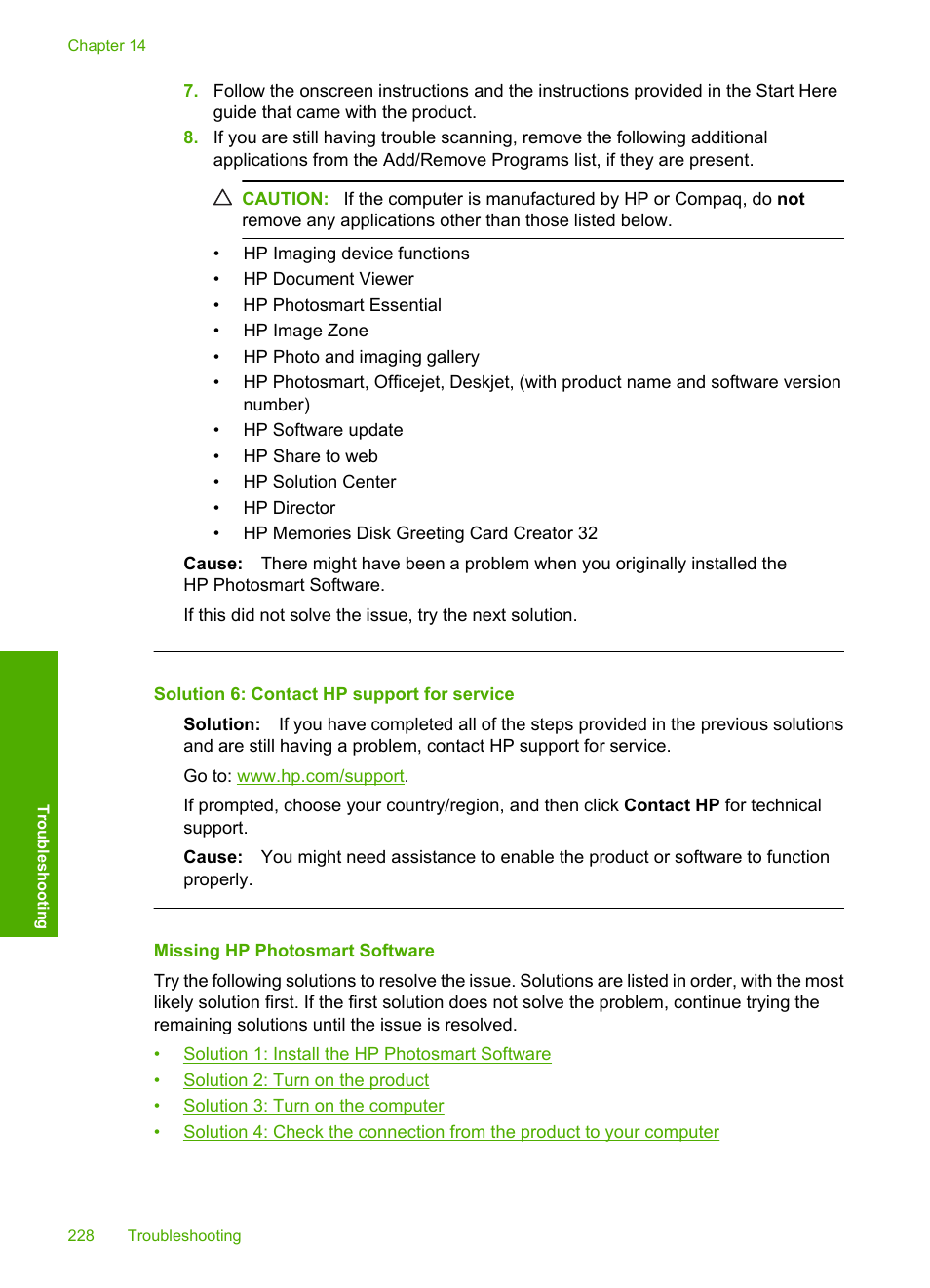 Missing hp photosmart software | HP Photosmart C5580 All-in-One Printer User Manual | Page 231 / 292