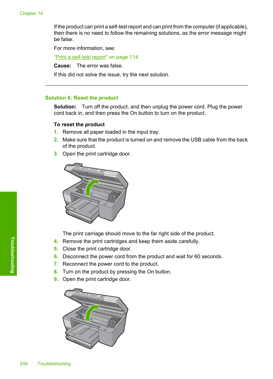 Solution 6: reset the product | HP Photosmart C5580 All-in-One Printer User Manual | Page 251 / 292