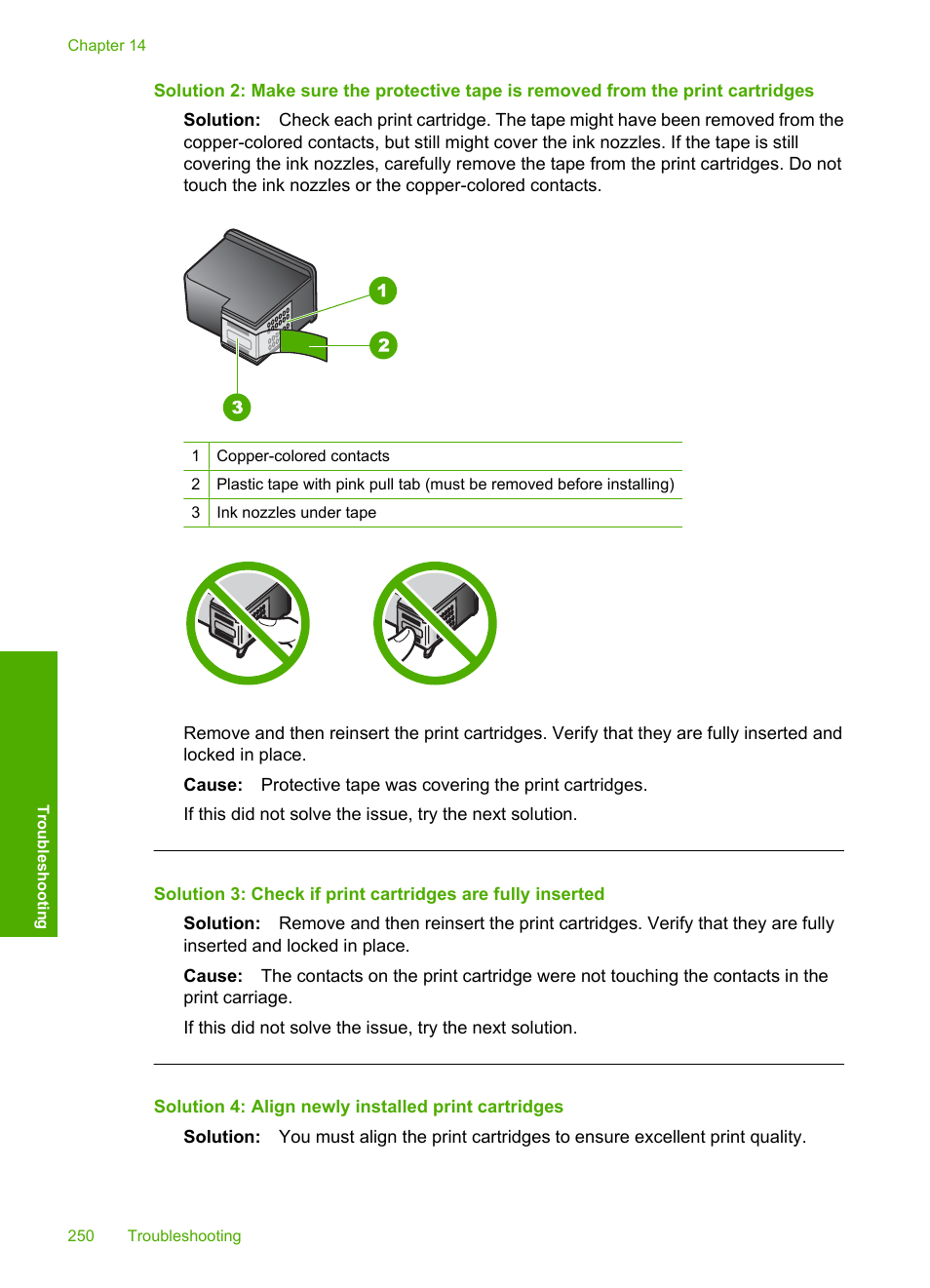 Solution 4: align newly installed print cartridges | HP Photosmart C5580 All-in-One Printer User Manual | Page 253 / 292