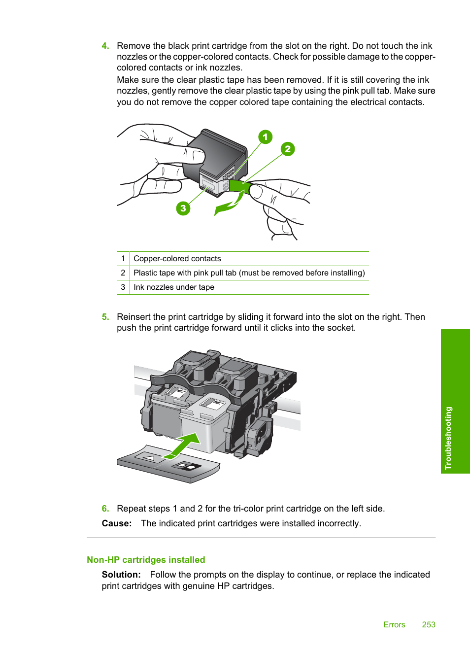 Non-hp cartridges installed | HP Photosmart C5580 All-in-One Printer User Manual | Page 256 / 292