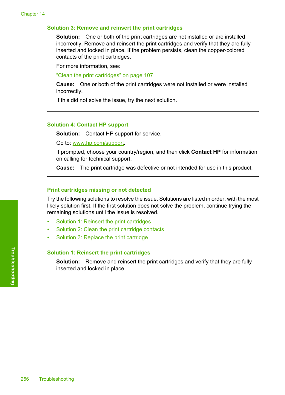 Print cartridges missing or not detected | HP Photosmart C5580 All-in-One Printer User Manual | Page 259 / 292