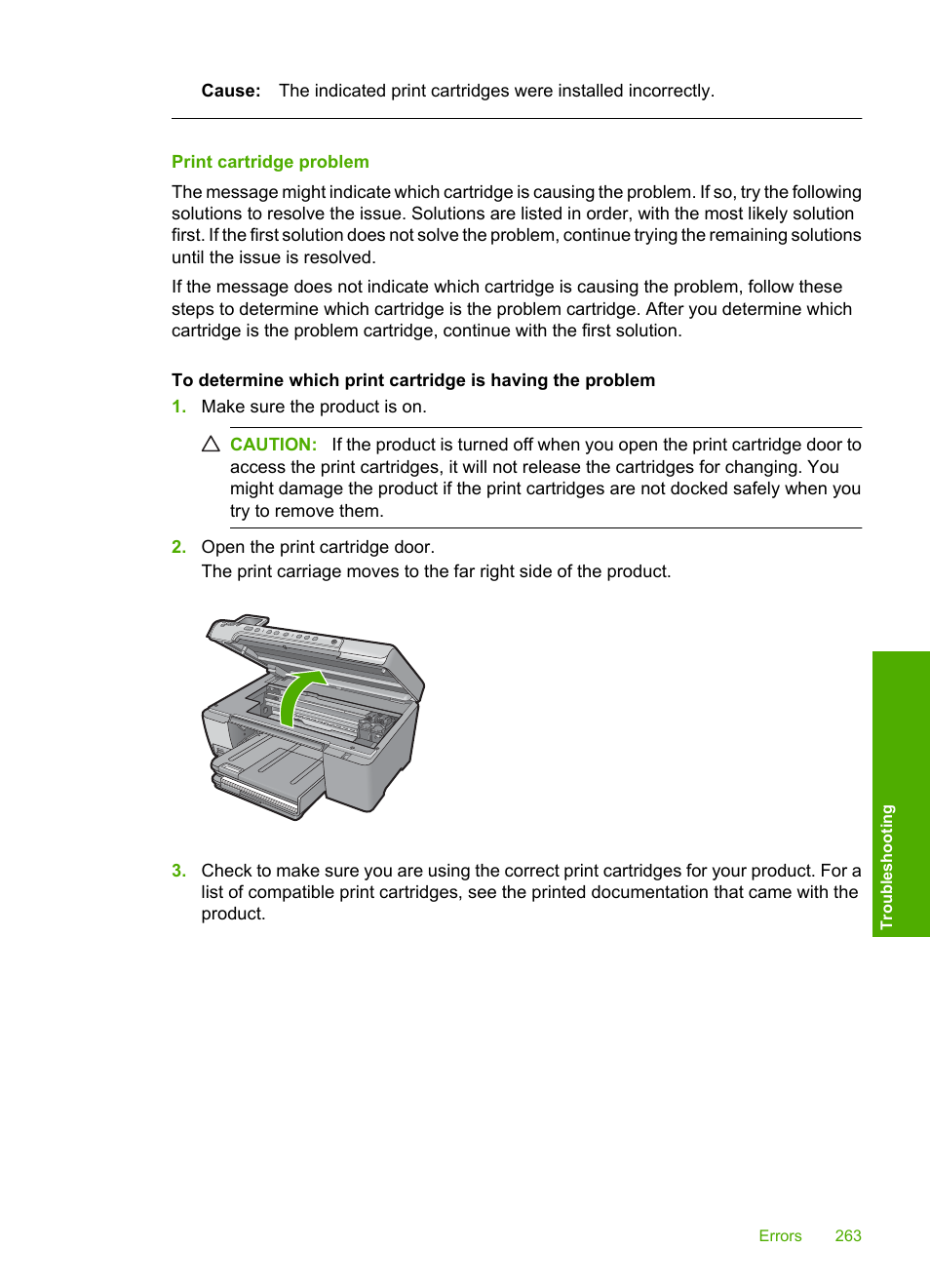 Print cartridge problem | HP Photosmart C5580 All-in-One Printer User Manual | Page 266 / 292