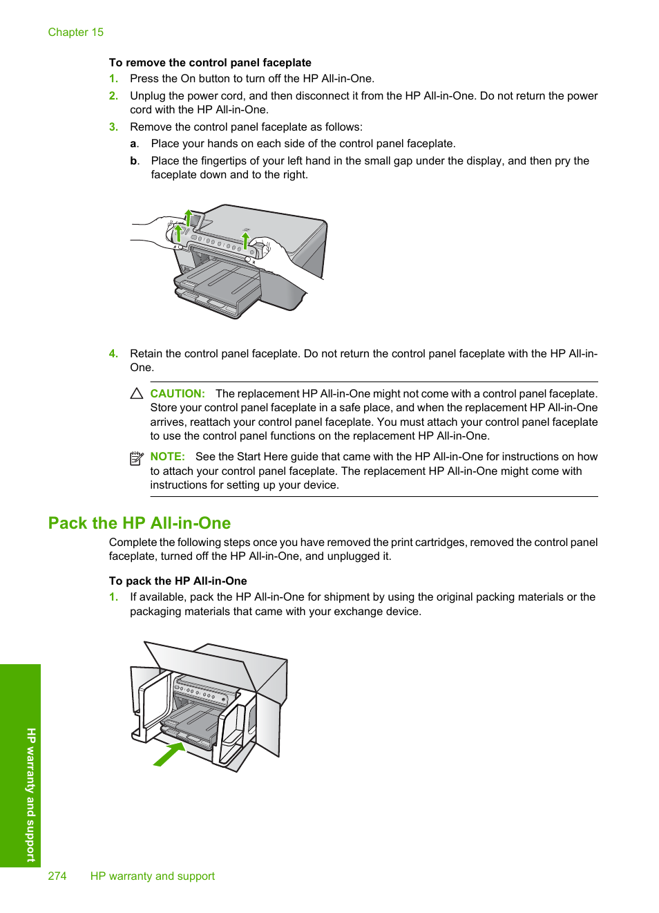 Pack the hp all-in-one | HP Photosmart C5580 All-in-One Printer User Manual | Page 277 / 292