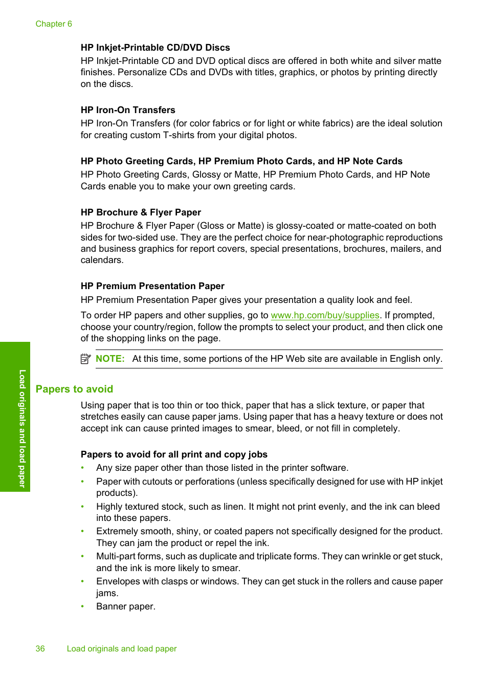 Papers to avoid | HP Photosmart C5580 All-in-One Printer User Manual | Page 39 / 292
