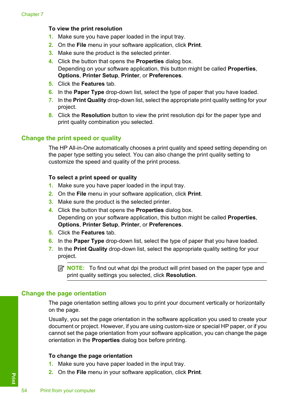 Change the print speed or quality | HP Photosmart C5580 All-in-One Printer User Manual | Page 57 / 292
