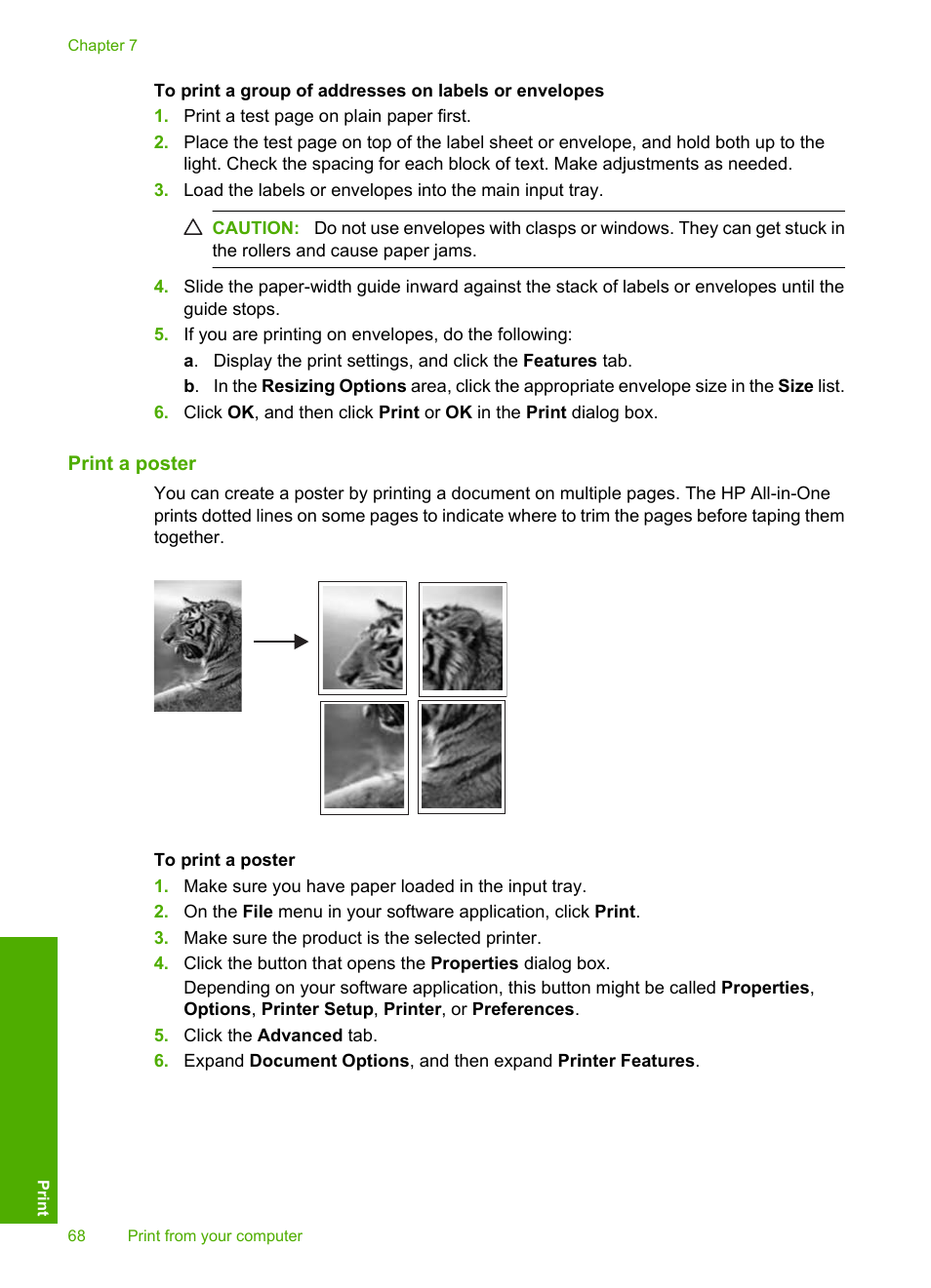 Print a poster | HP Photosmart C5580 All-in-One Printer User Manual | Page 71 / 292