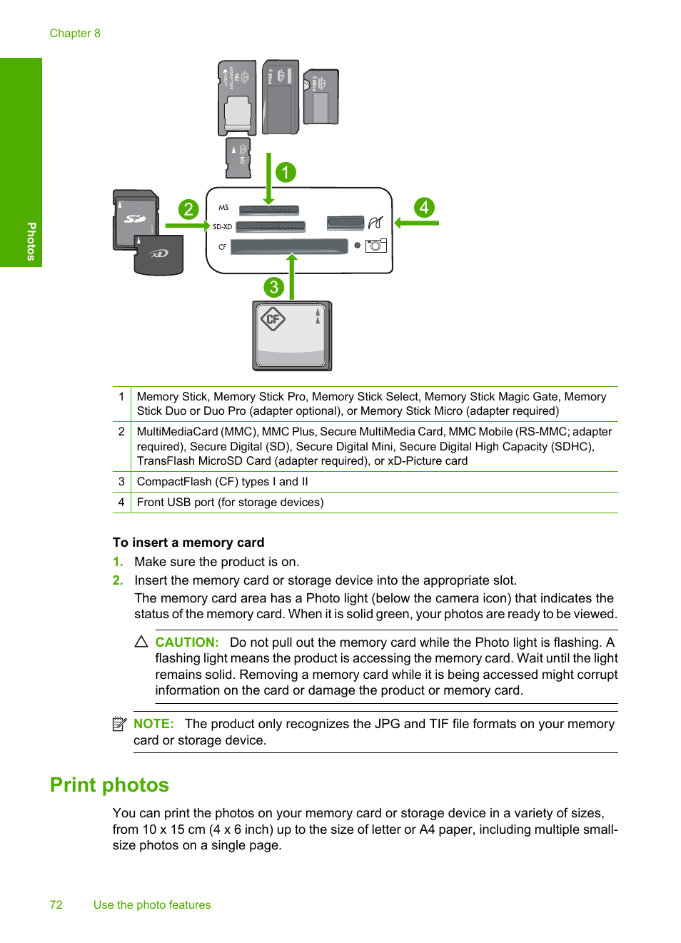 Print photos | HP Photosmart C5580 All-in-One Printer User Manual | Page 75 / 292