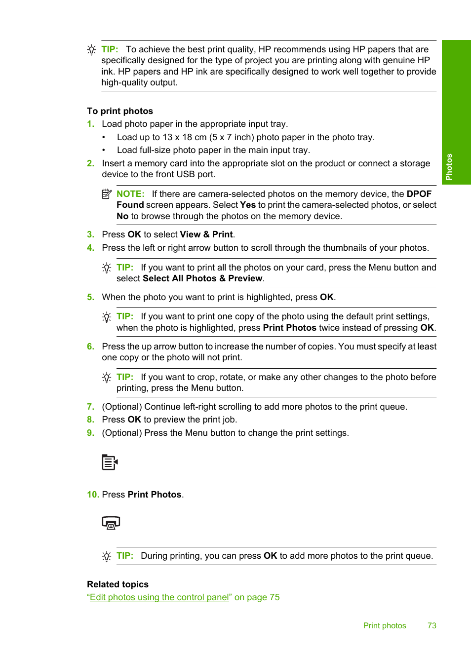 HP Photosmart C5580 All-in-One Printer User Manual | Page 76 / 292