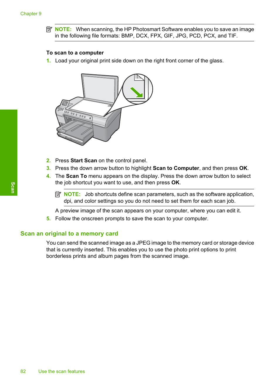 Scan an original to a memory card | HP Photosmart C5580 All-in-One Printer User Manual | Page 85 / 292