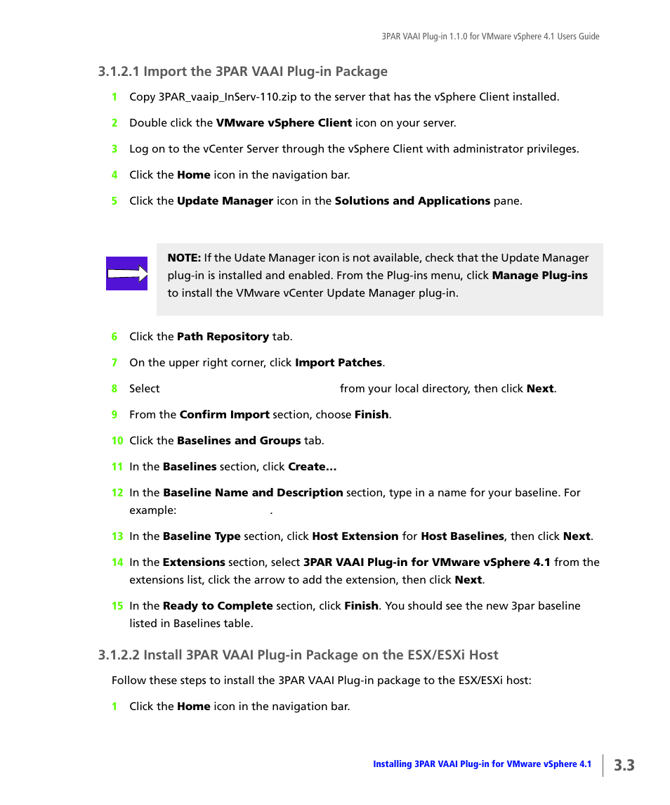 1 import the 3par vaai plug-in package | HP 3PAR Solutions Software for vSphere User Manual | Page 19 / 44