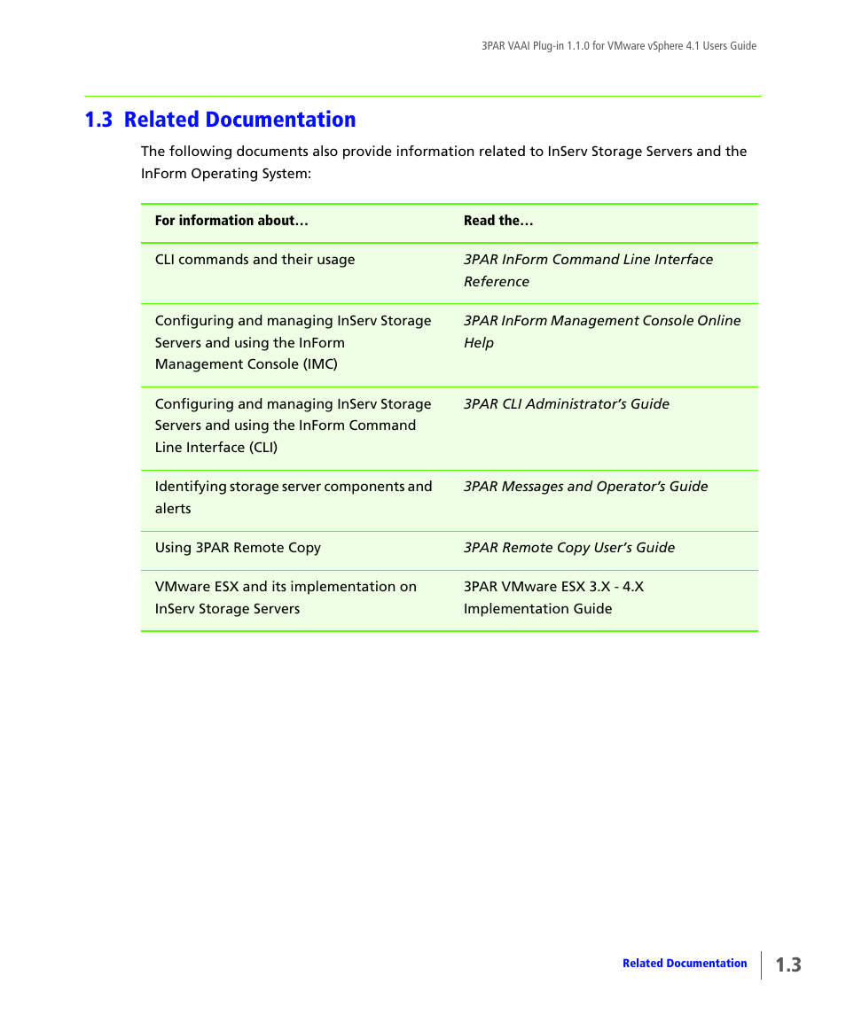 3 related documentation, Related documentation | HP 3PAR Solutions Software for vSphere User Manual | Page 7 / 44