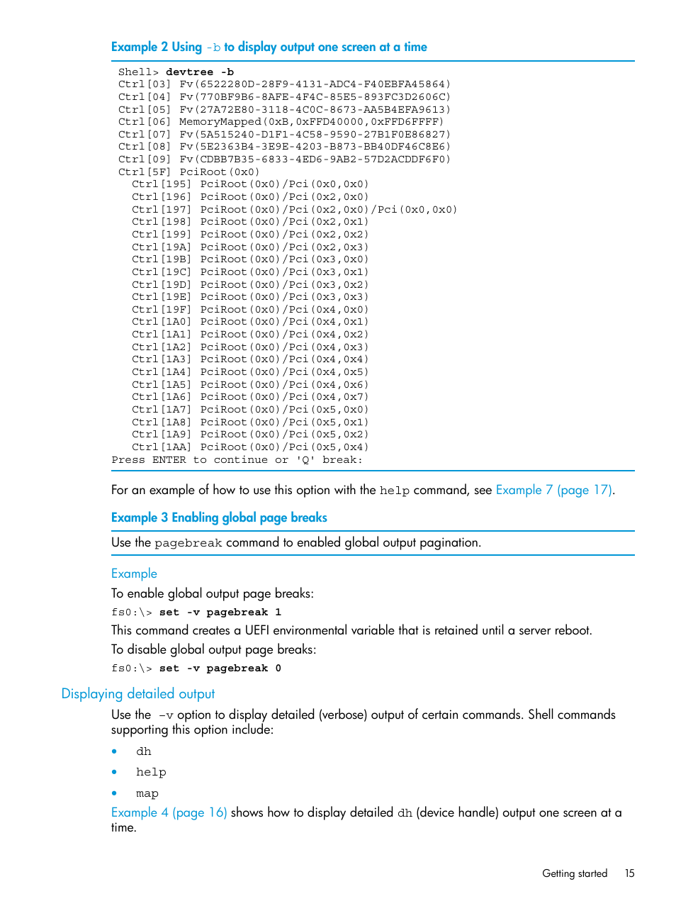 Displaying detailed output | HP Unified Extensible Firmware Interface User Manual | Page 15 / 79