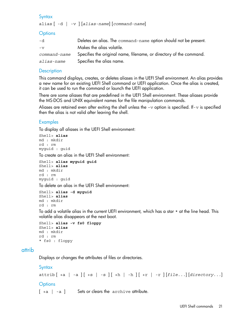 Attrib | HP Unified Extensible Firmware Interface User Manual | Page 21 / 79