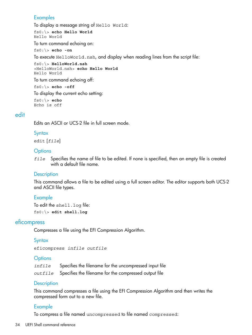 Edit, Eficompress, Edit eficompress | HP Unified Extensible Firmware Interface User Manual | Page 34 / 79