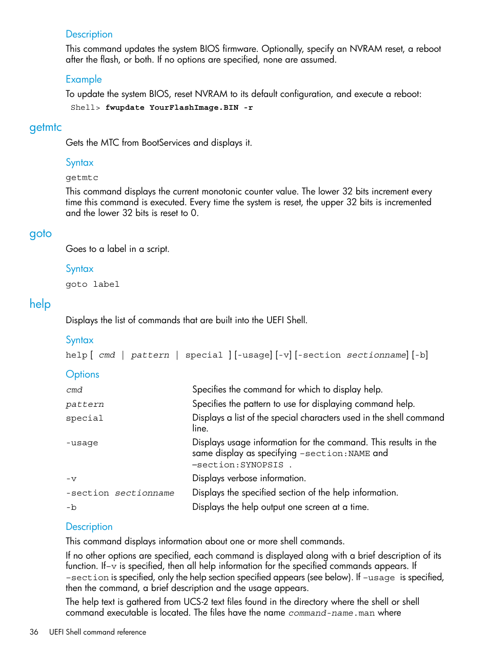 Getmtc, Goto, Help | Getmtc goto help | HP Unified Extensible Firmware Interface User Manual | Page 36 / 79