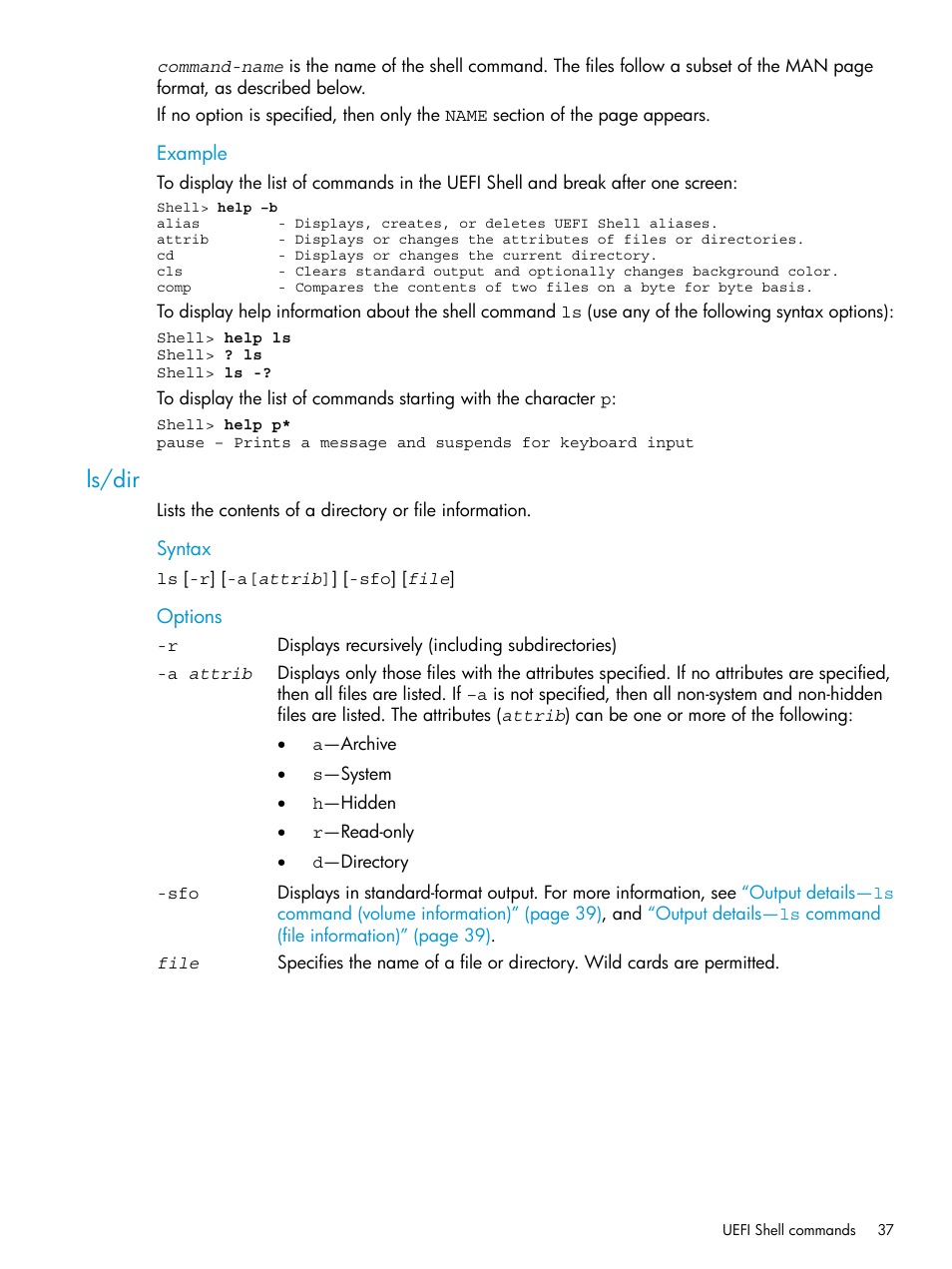 Ls/dir | HP Unified Extensible Firmware Interface User Manual | Page 37 / 79