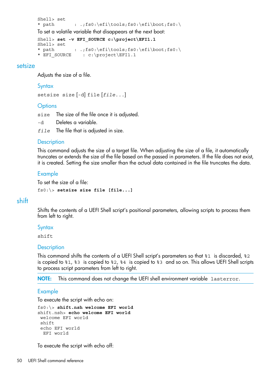 Setsize, Shift, Setsize shift | HP Unified Extensible Firmware Interface User Manual | Page 50 / 79