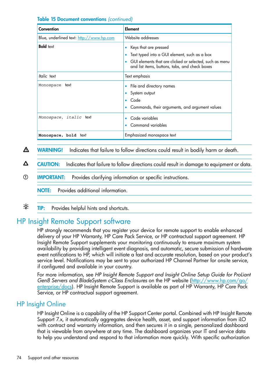 Hp insight remote support software, Hp insight online | HP Unified Extensible Firmware Interface User Manual | Page 74 / 79