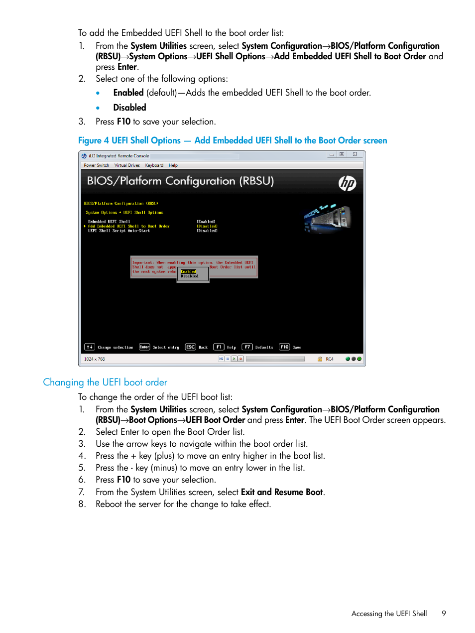 Changing the uefi boot order | HP Unified Extensible Firmware Interface User Manual | Page 9 / 79