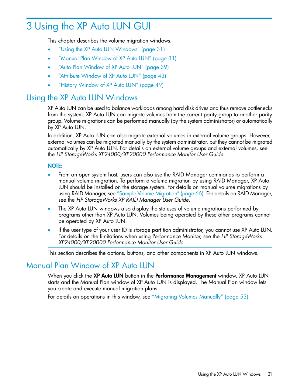 3 using the xp auto lun gui, Using the xp auto lun windows, Manual plan window of xp auto lun | HP StorageWorks XP Remote Web Console Software User Manual | Page 31 / 80