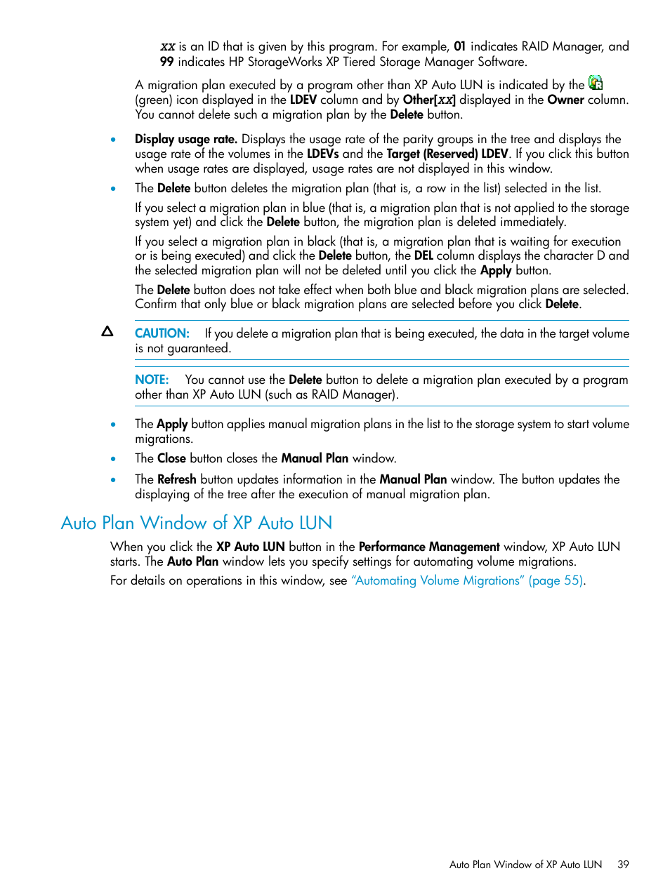 Auto plan window of xp auto lun | HP StorageWorks XP Remote Web Console Software User Manual | Page 39 / 80