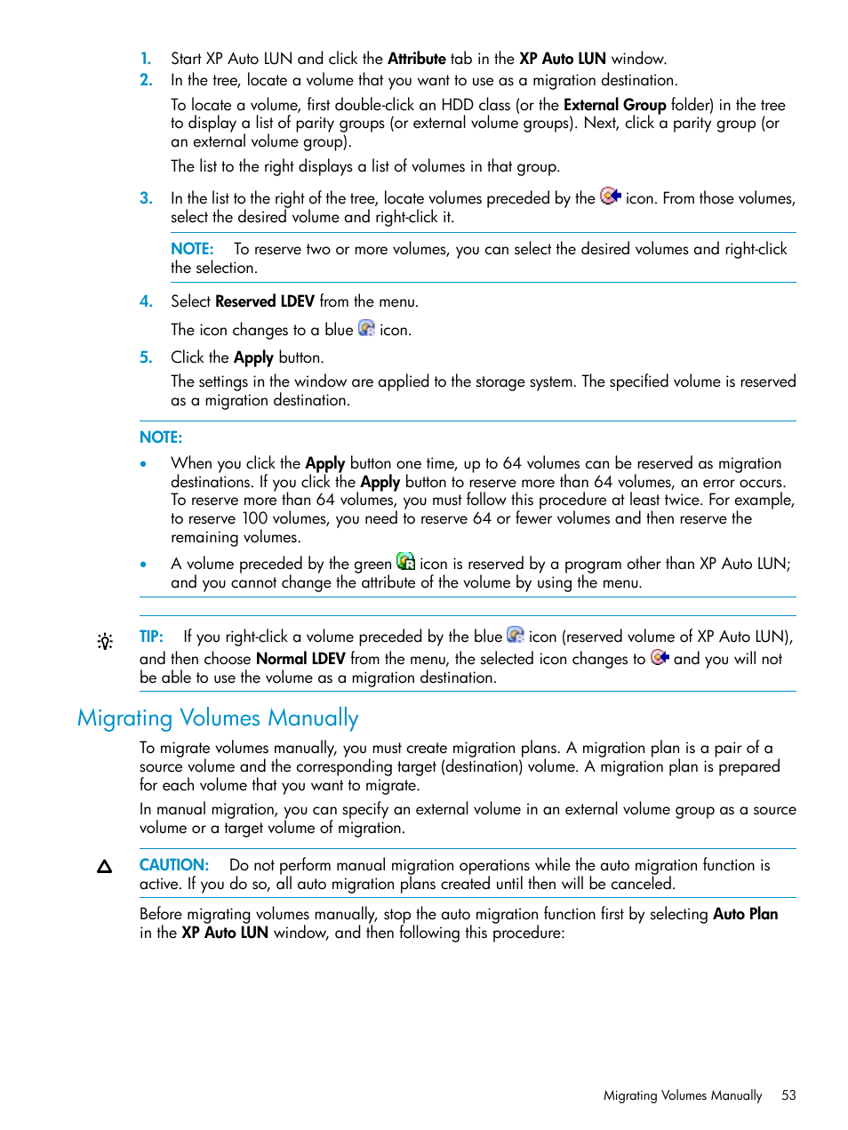 Migrating volumes manually | HP StorageWorks XP Remote Web Console Software User Manual | Page 53 / 80