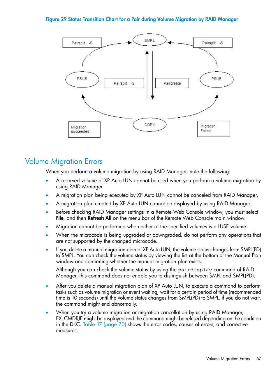 Volume migration errors | HP StorageWorks XP Remote Web Console Software User Manual | Page 67 / 80