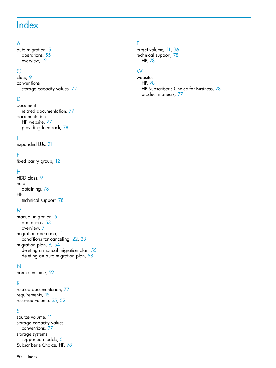 Index | HP StorageWorks XP Remote Web Console Software User Manual | Page 80 / 80