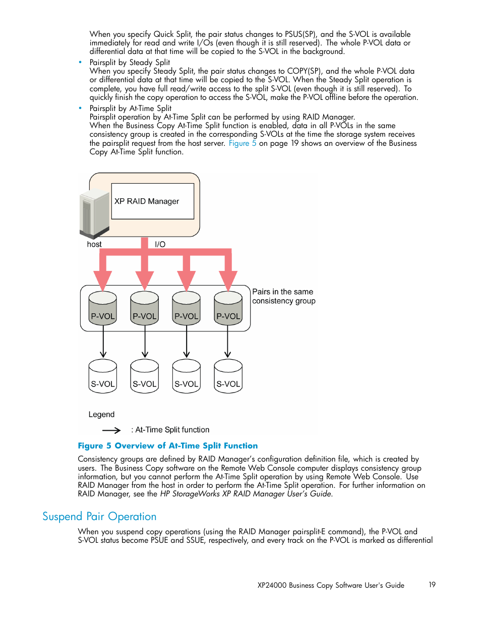 Suspend pair operation, 5 overview of at-time split function | HP StorageWorks XP Remote Web Console Software User Manual | Page 19 / 96