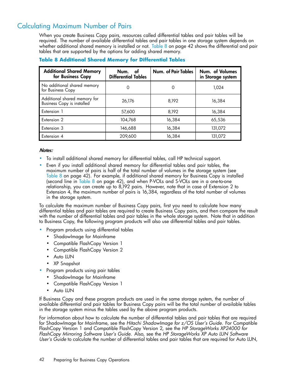 Calculating maximum number of pairs, 8 additional shared memory for differential tables | HP StorageWorks XP Remote Web Console Software User Manual | Page 42 / 96