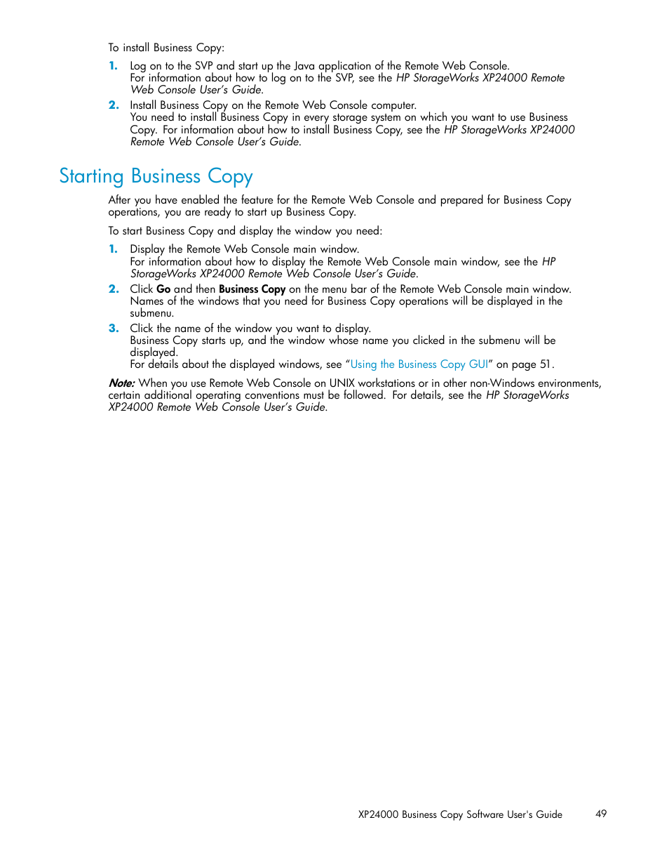 Starting business copy | HP StorageWorks XP Remote Web Console Software User Manual | Page 49 / 96