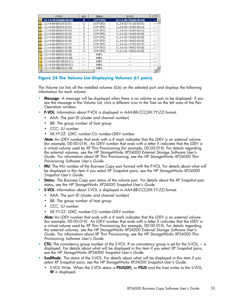 24 the volume list displaying volumes (l1 pairs), Figure 24 | HP StorageWorks XP Remote Web Console Software User Manual | Page 53 / 96
