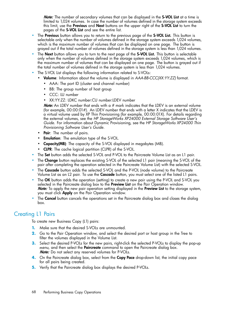 Creating l1 pairs | HP StorageWorks XP Remote Web Console Software User Manual | Page 68 / 96