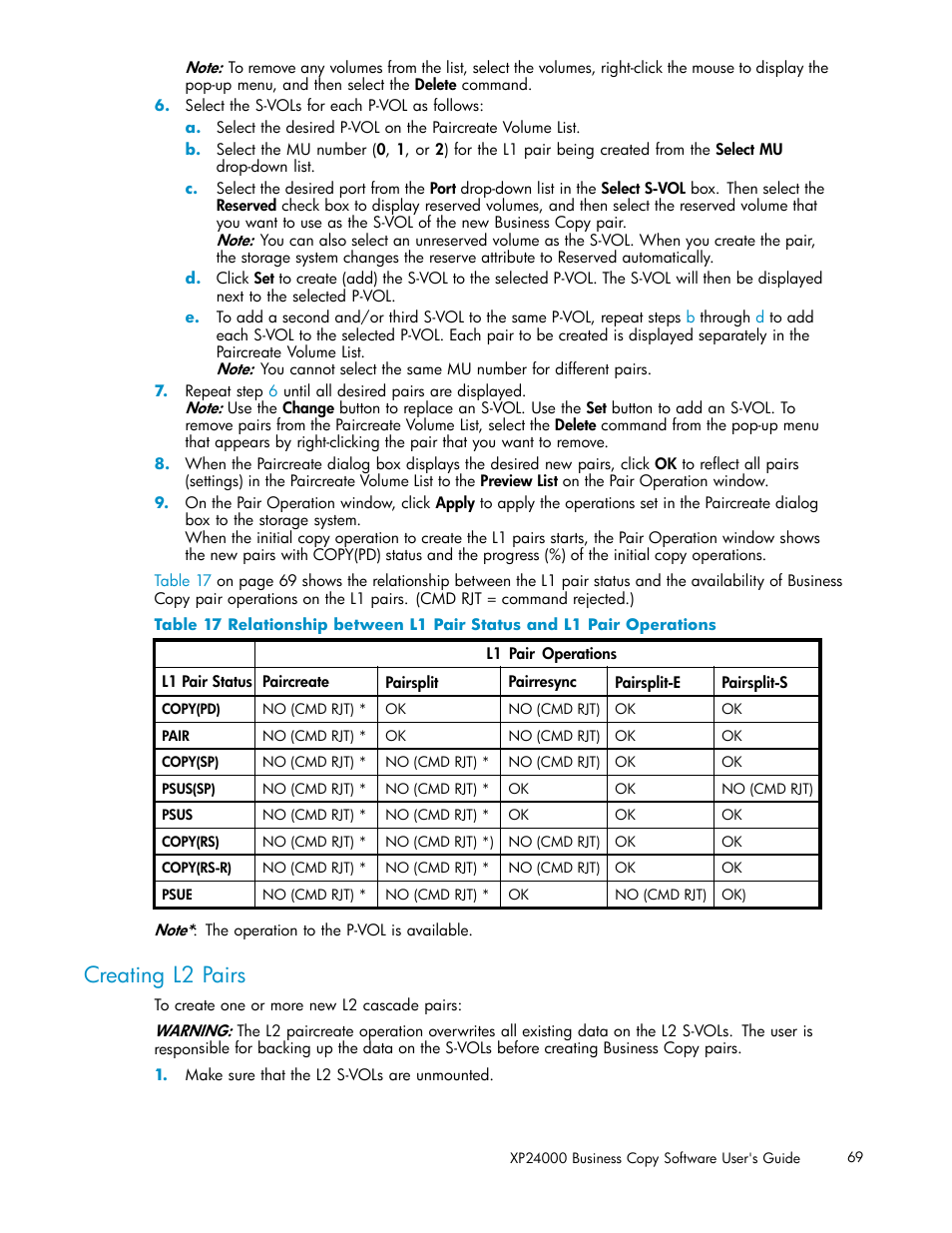 Creating l2 pairs | HP StorageWorks XP Remote Web Console Software User Manual | Page 69 / 96