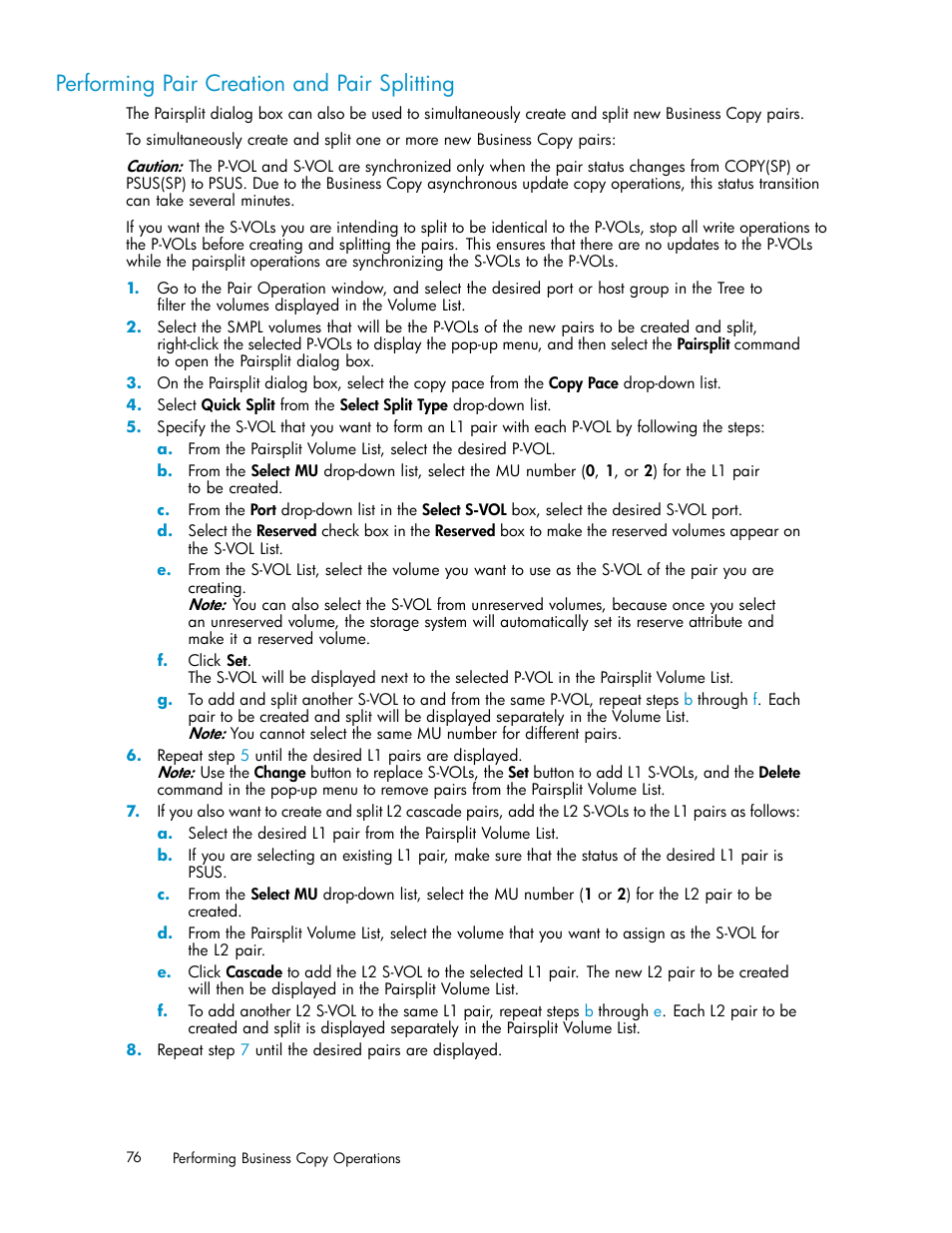 Performing pair creation and pair splitting | HP StorageWorks XP Remote Web Console Software User Manual | Page 76 / 96