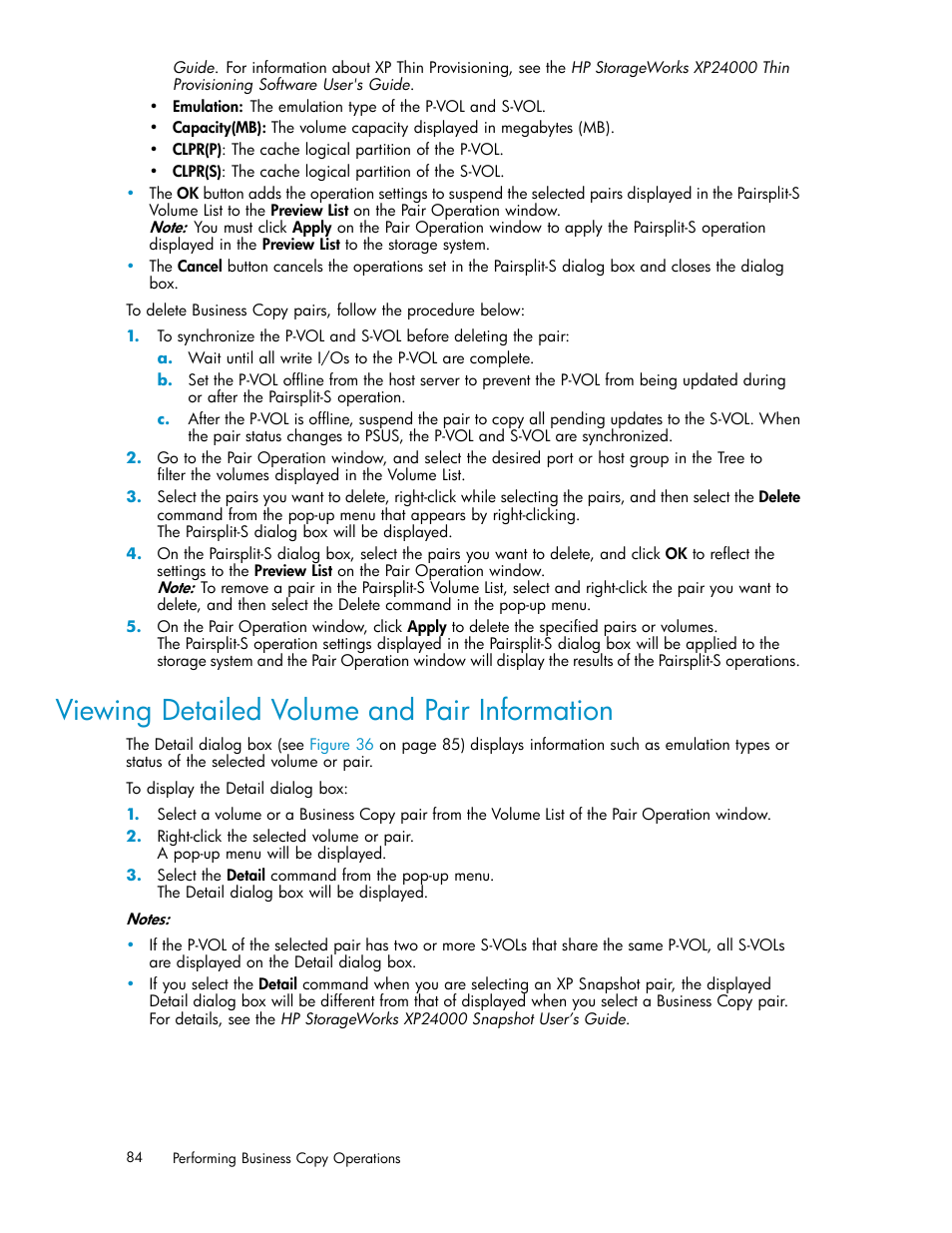 Viewing detailed volume and pair information | HP StorageWorks XP Remote Web Console Software User Manual | Page 84 / 96