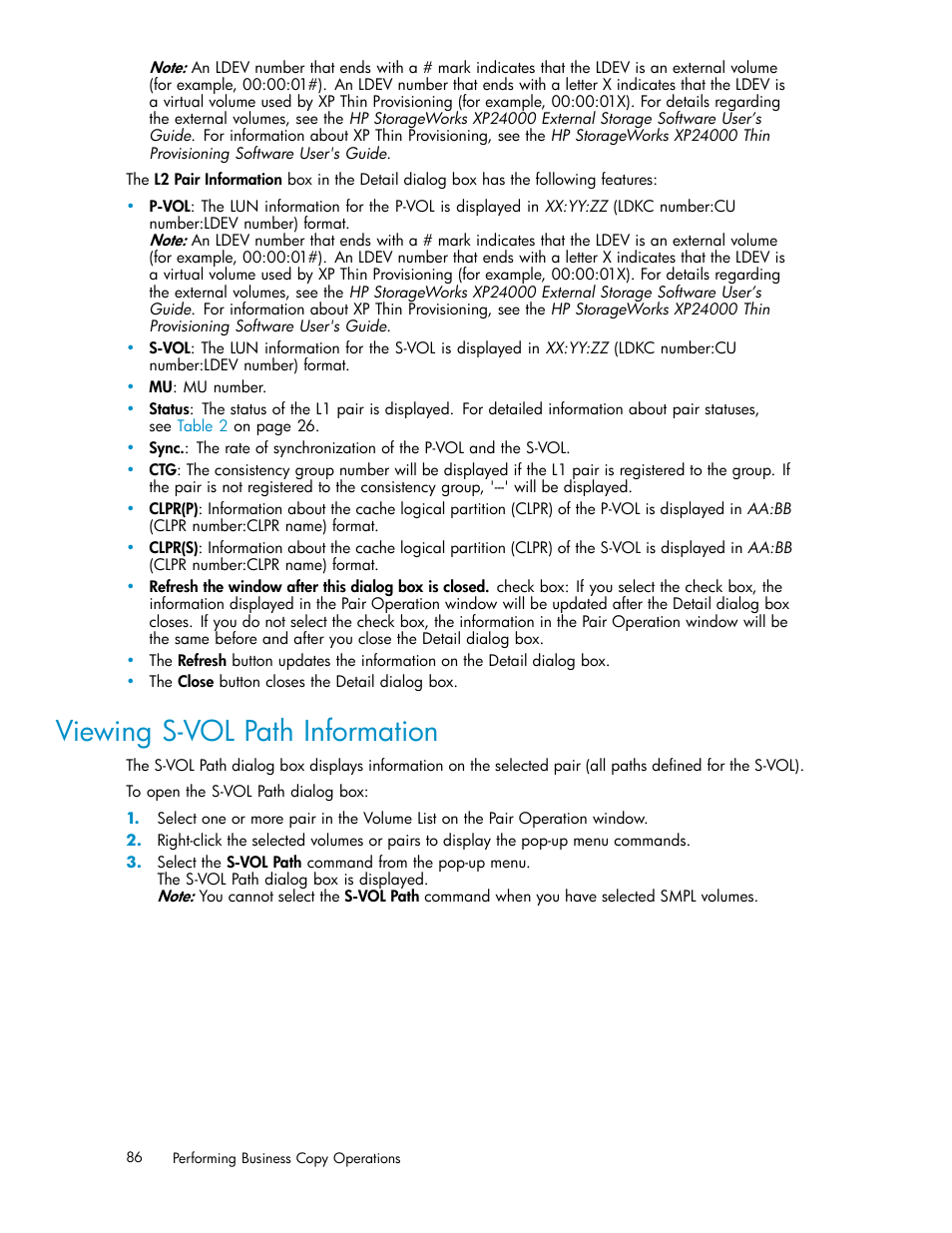 Viewing s-vol path information | HP StorageWorks XP Remote Web Console Software User Manual | Page 86 / 96