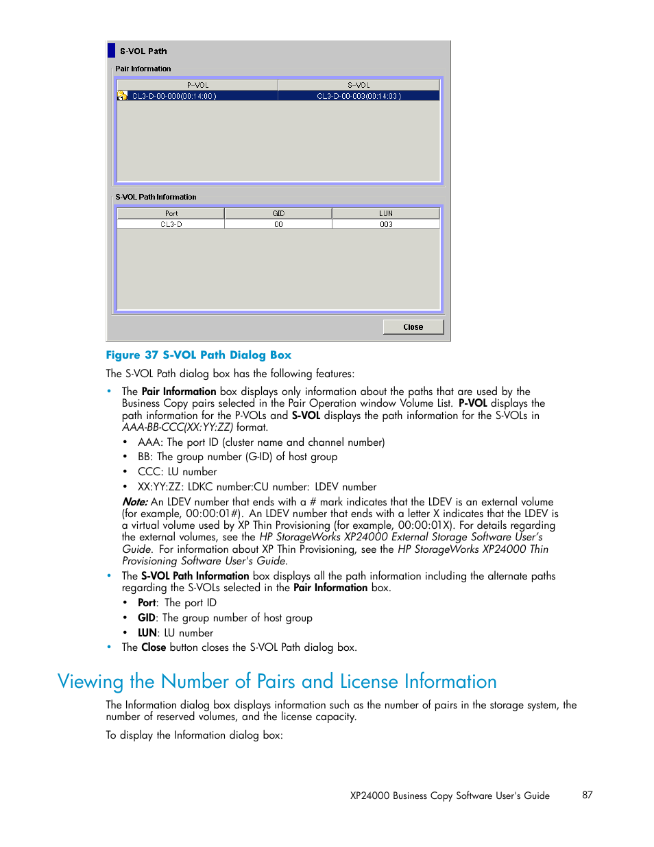 37 s-vol path dialog box, Figure 37 | HP StorageWorks XP Remote Web Console Software User Manual | Page 87 / 96