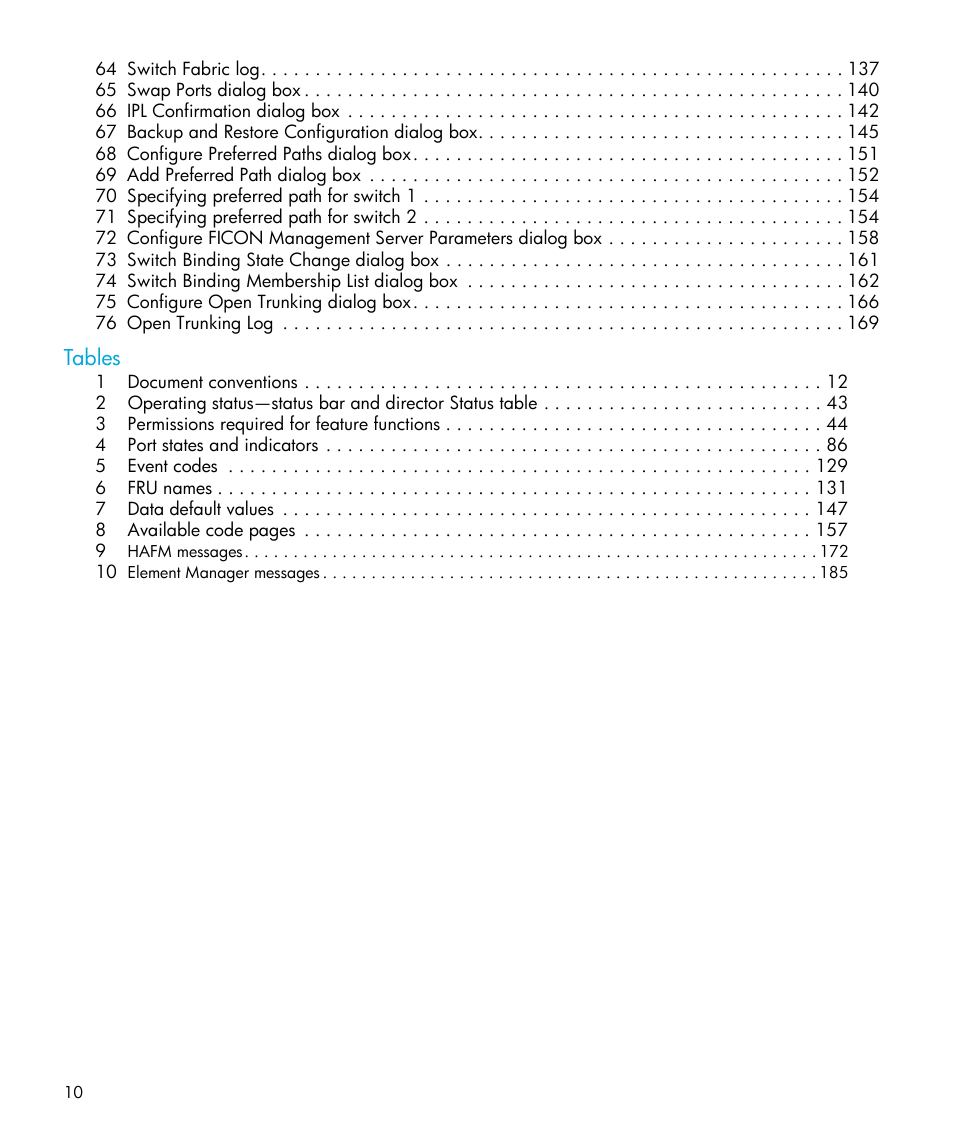 Tables | HP StorageWorks 2.64 Director Switch User Manual | Page 10 / 216