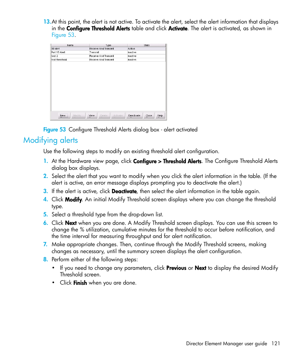 Modifying alerts | HP StorageWorks 2.64 Director Switch User Manual | Page 121 / 216