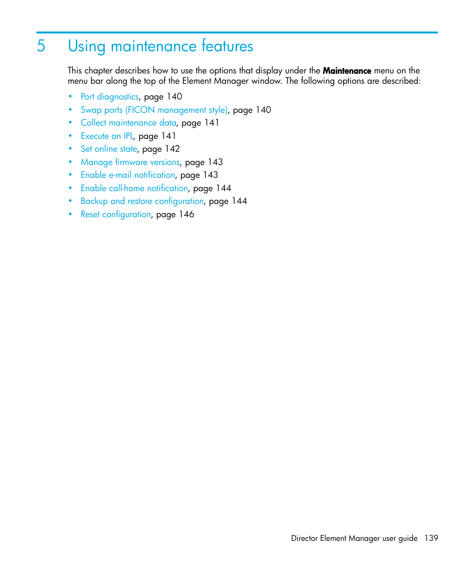 Using maintenance features, 5 using maintenance features, 5using maintenance features | HP StorageWorks 2.64 Director Switch User Manual | Page 139 / 216