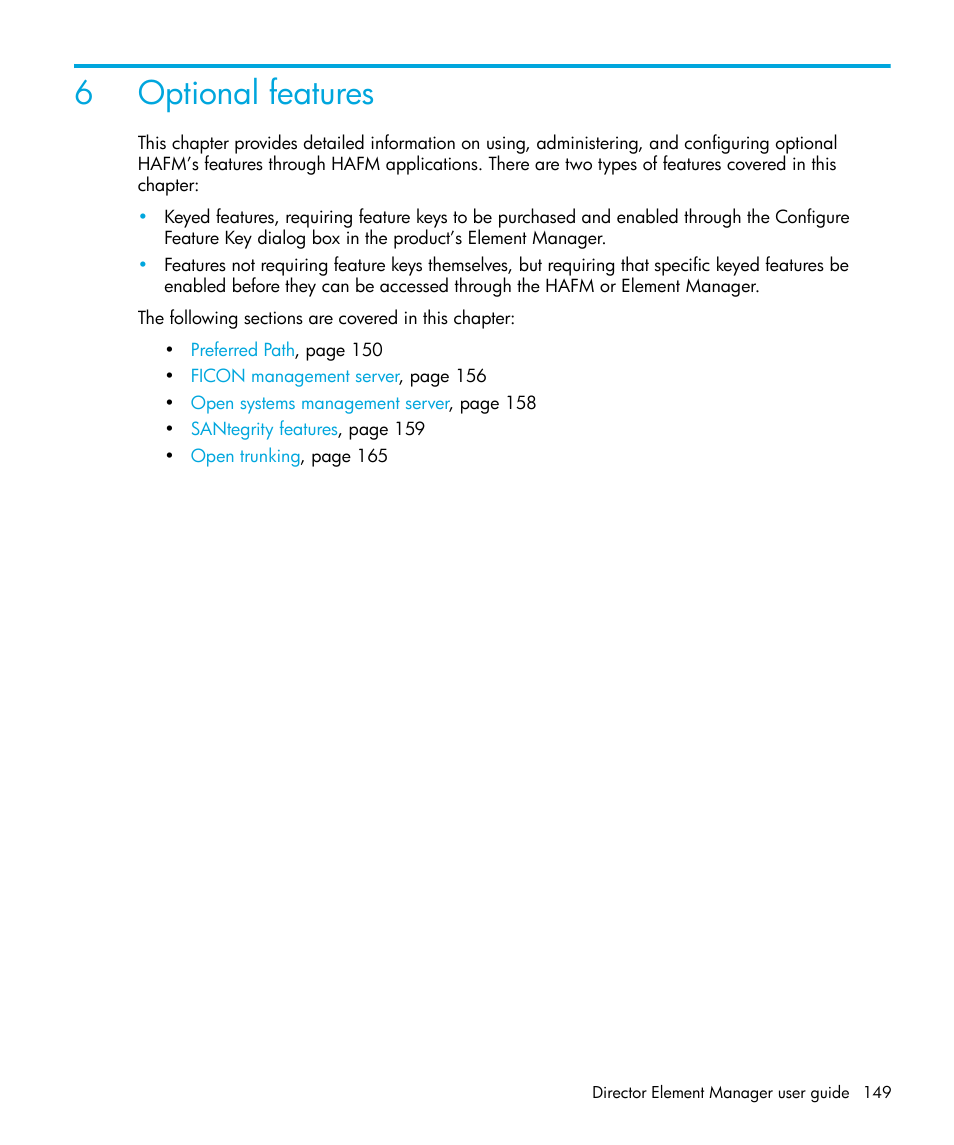 Optional features, 6 optional features, 6optional features | HP StorageWorks 2.64 Director Switch User Manual | Page 149 / 216