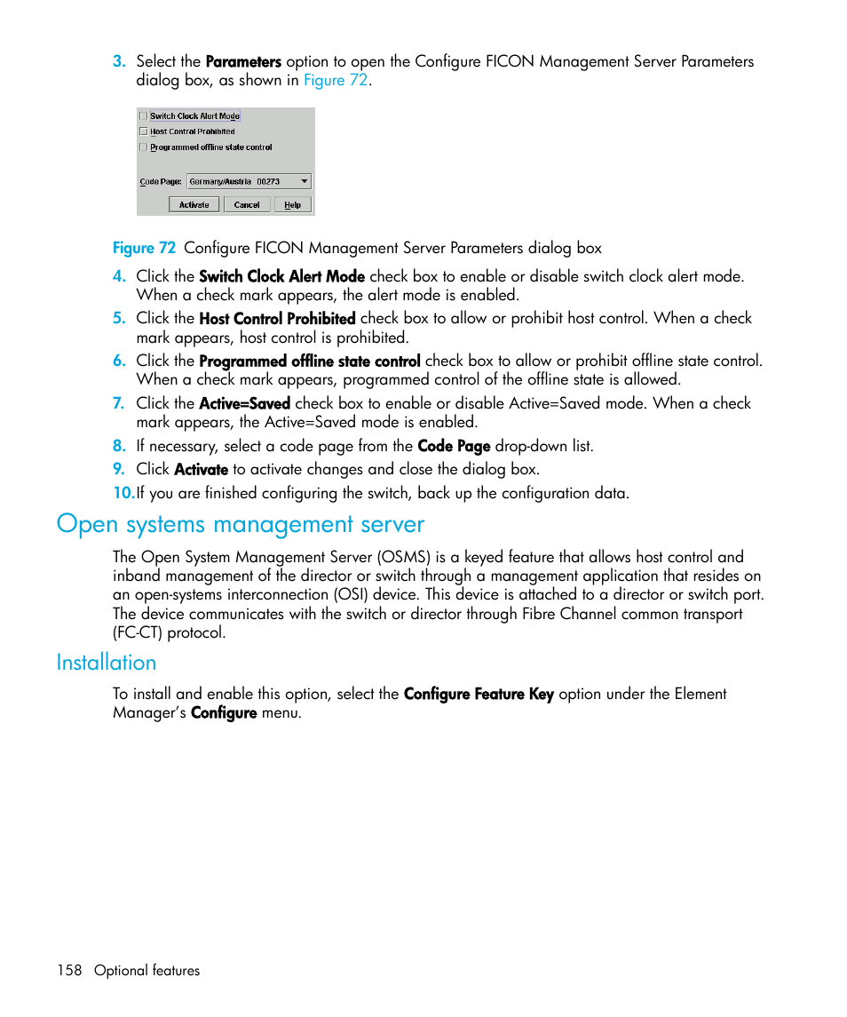 Open systems management server, Installation | HP StorageWorks 2.64 Director Switch User Manual | Page 158 / 216