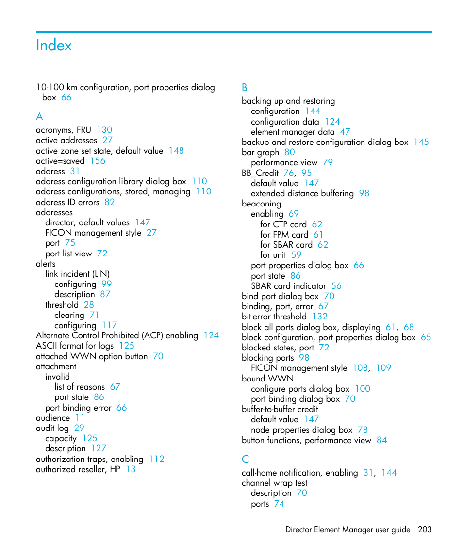 Index | HP StorageWorks 2.64 Director Switch User Manual | Page 203 / 216