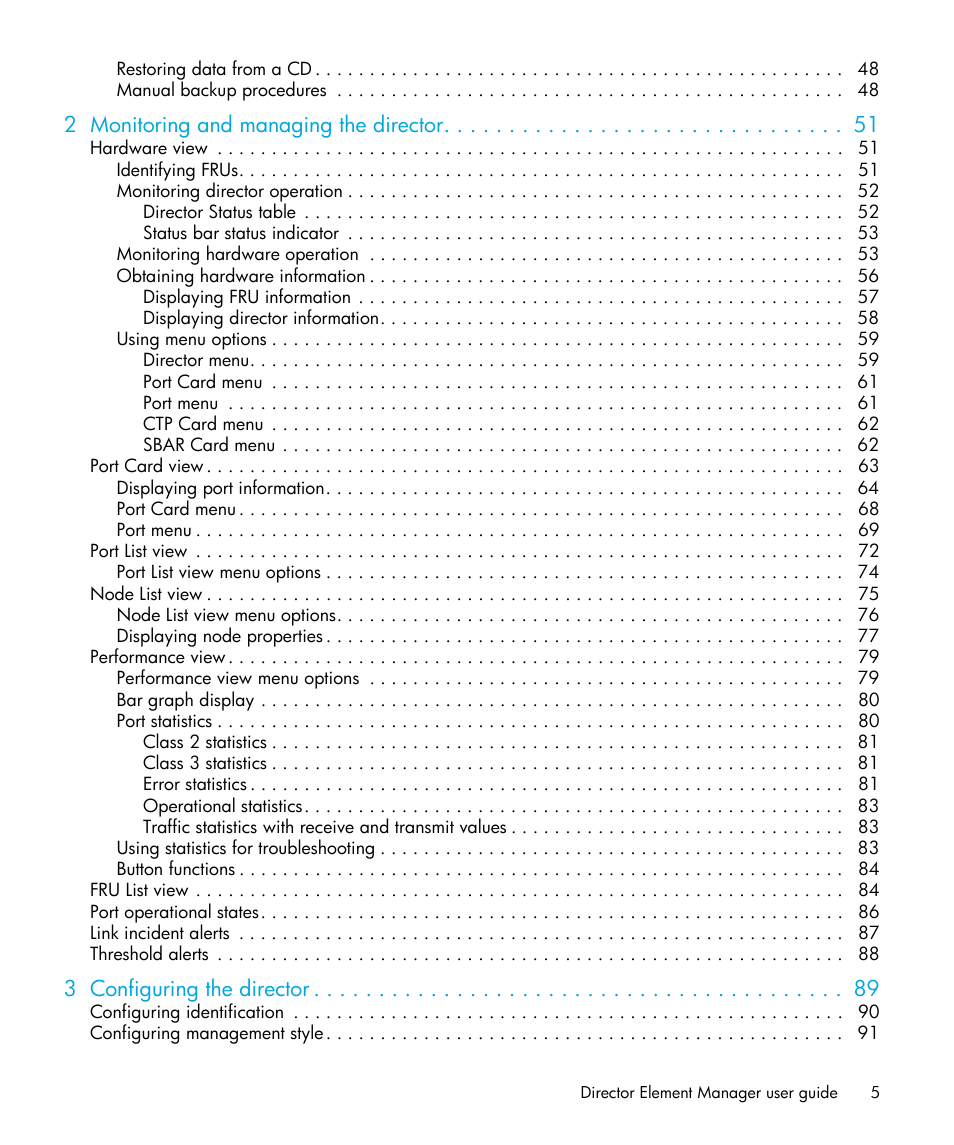 2 monitoring and managing the director, 3 configuring the director | HP StorageWorks 2.64 Director Switch User Manual | Page 5 / 216