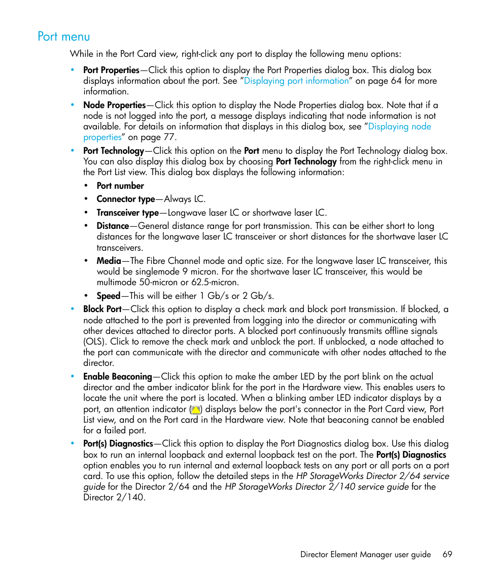 Port menu | HP StorageWorks 2.64 Director Switch User Manual | Page 69 / 216