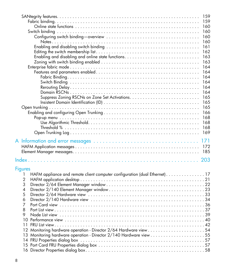 A information and error messages, Index figures | HP StorageWorks 2.64 Director Switch User Manual | Page 8 / 216