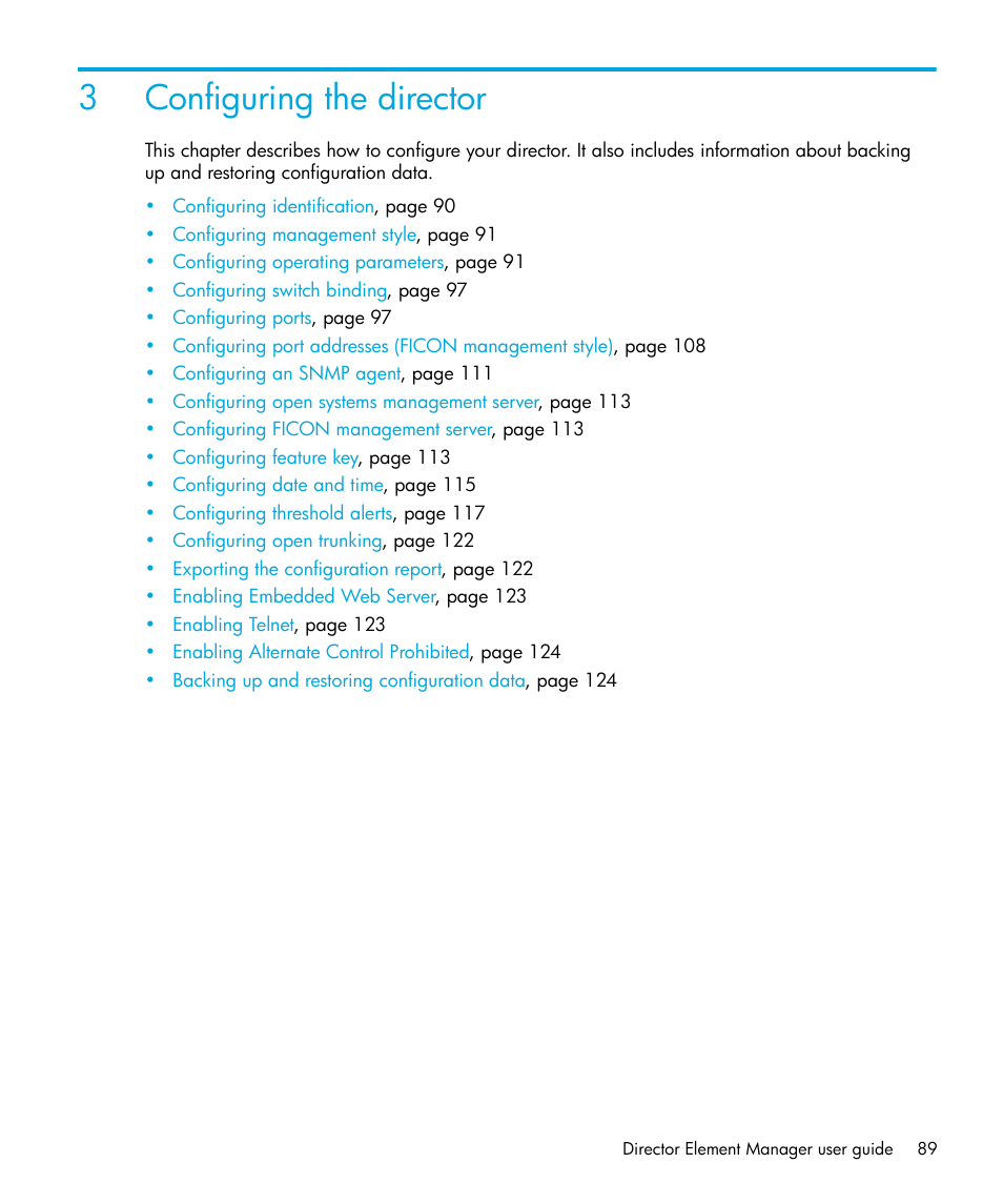 Configuring the director, 3 configuring the director, 3configuring the director | HP StorageWorks 2.64 Director Switch User Manual | Page 89 / 216
